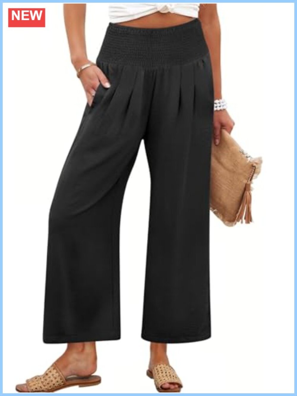 Womens Wide Leg Palazzo Pants with Pockets High Waist Loose Fit Casual